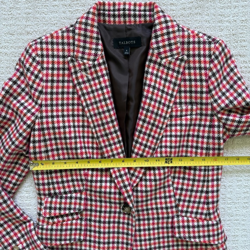 TALBOTS | Women's Wool Pink Orange Brown Houndstooth Blazer Sz 6 - Picture 5 of 8